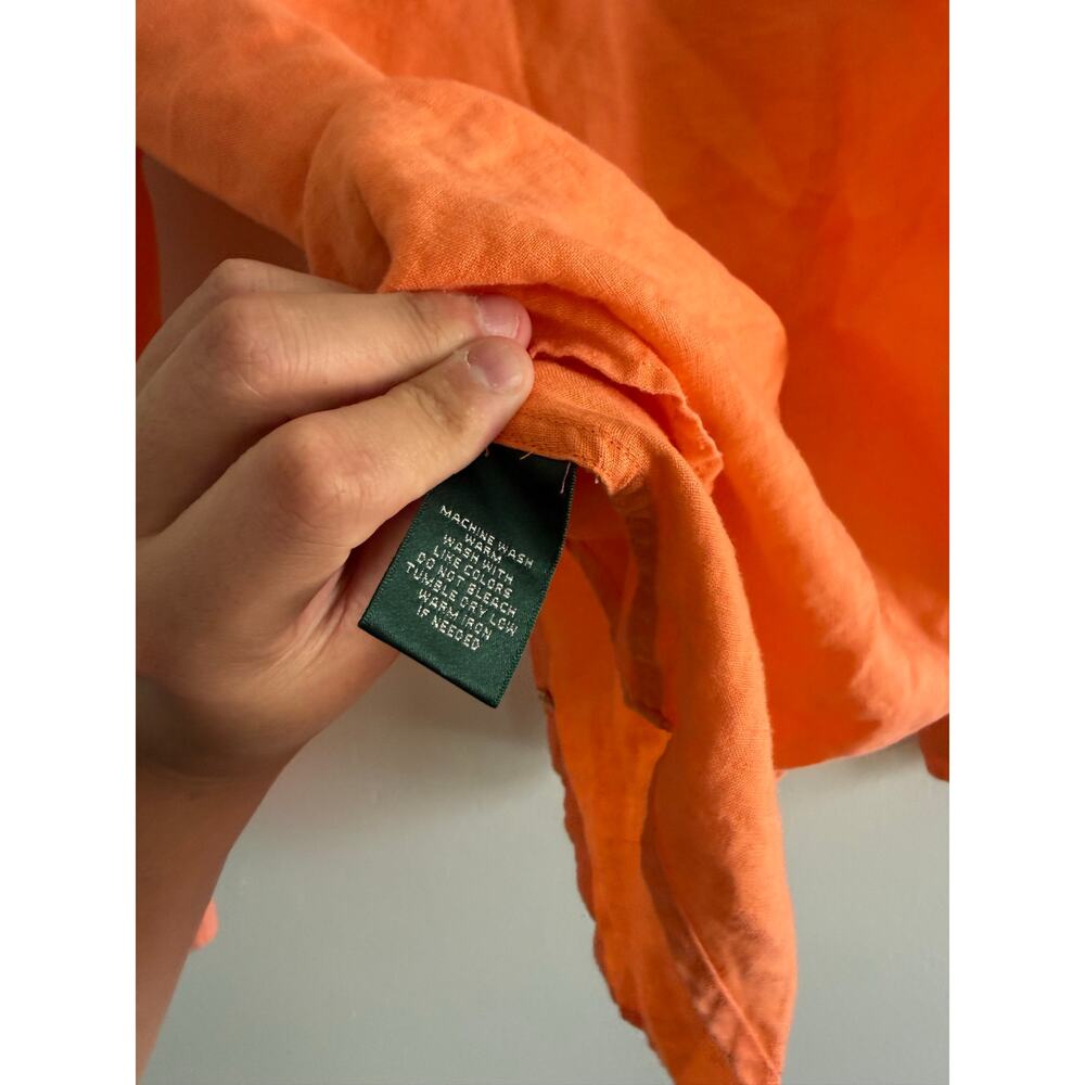 Lauren Ralph Lauren | Vibrant Orange Linen Women’s Long Sleeve Button Down Sz S - Picture 8 of 11